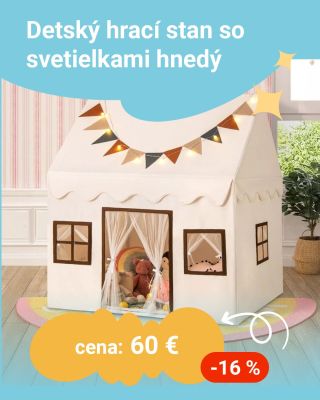 ⛺✨ Detský stan so svetielkami – hnedý Magický priestor pre všetkých malých objaviteľov, čitateľov aj snílkou. So svetelným...